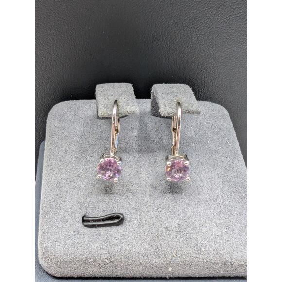 Light Purple Pink 5mm Gemstone 925 Sterling Silver Lever Back Earrings - Picture 5 of 7